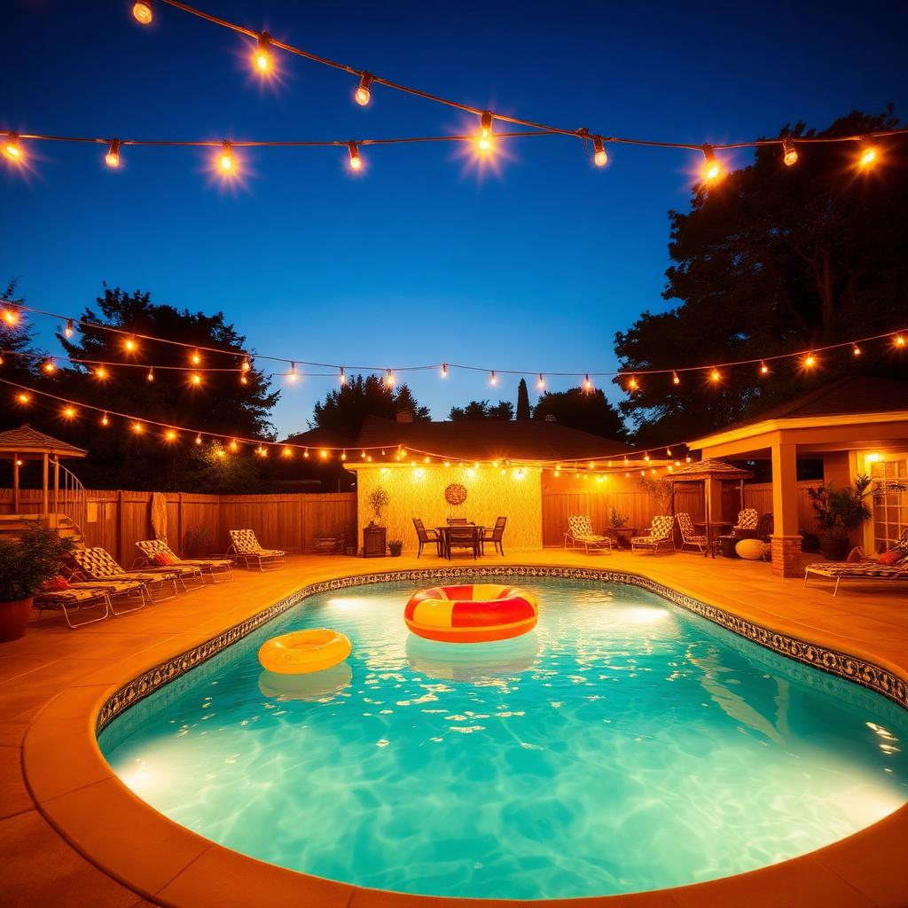 Backyard pool at golden hour